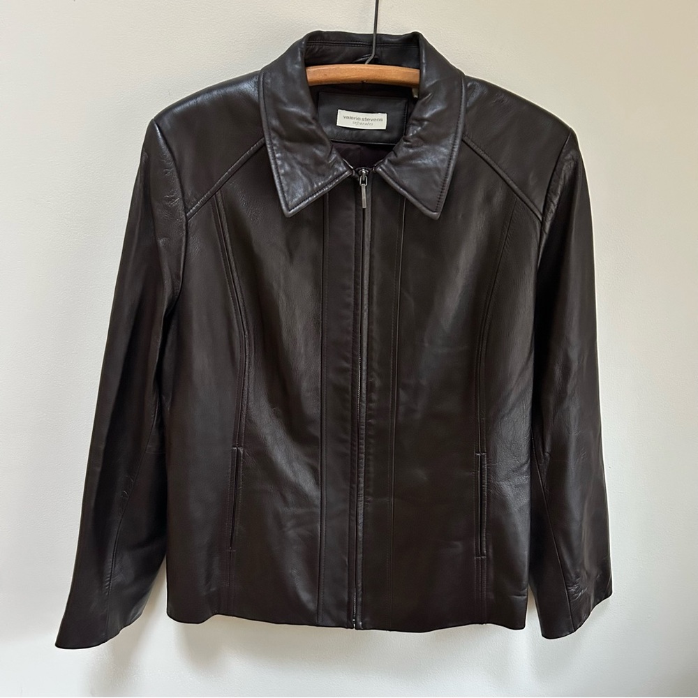 Valerie Stevens ~ Soft Brown Leather Full Zip Jacket in size XL